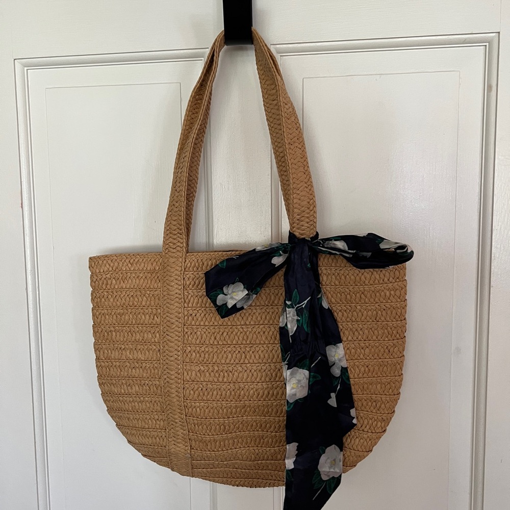 Draper James Woven Tote Bag with Floral Scarf Accent